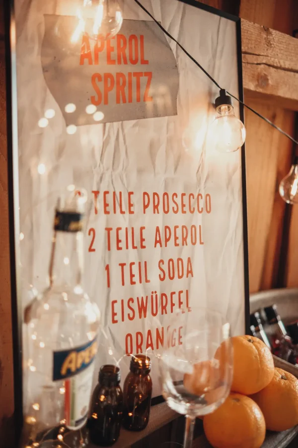 Aperol Spritz Plakat mit Rezept und Zutaten.